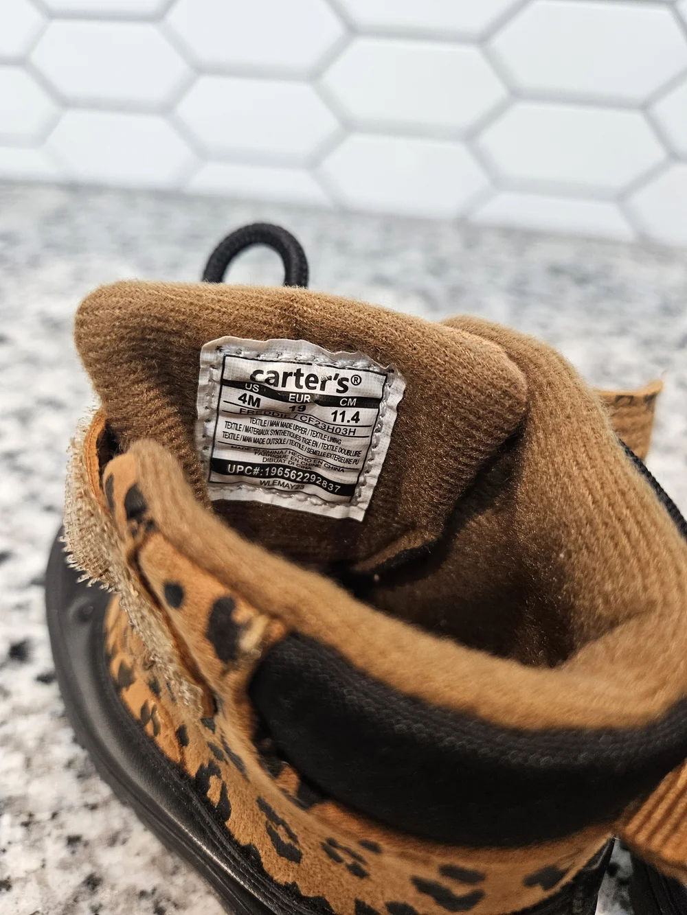 Carter's Leopard Print Tan and Black Lace-Up Baby Boots